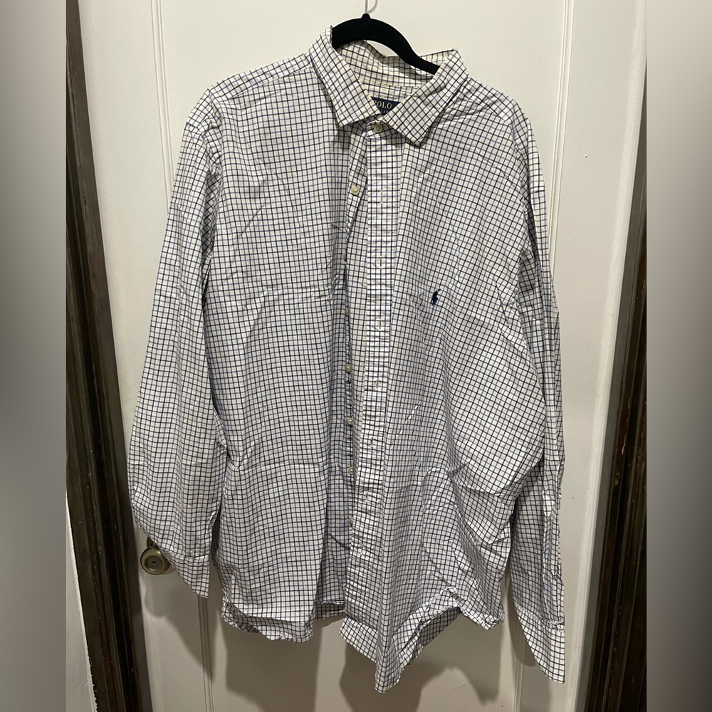 3XB Polo Ralph Lauren White Check Plaid Poplin Big and Tall Dress Shirt